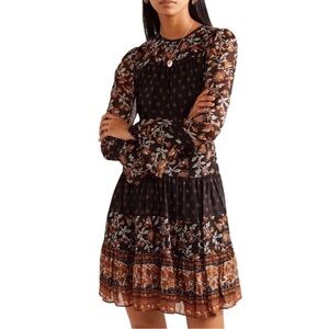 Michael Kors Bohemian Black Metallic Floral Tiered Dress